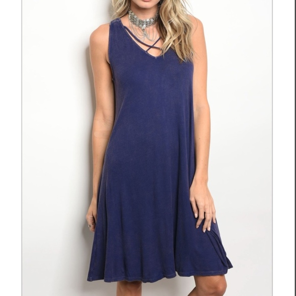 Navy Mineral Wash Ribbed Dress - Picture 3 of 4